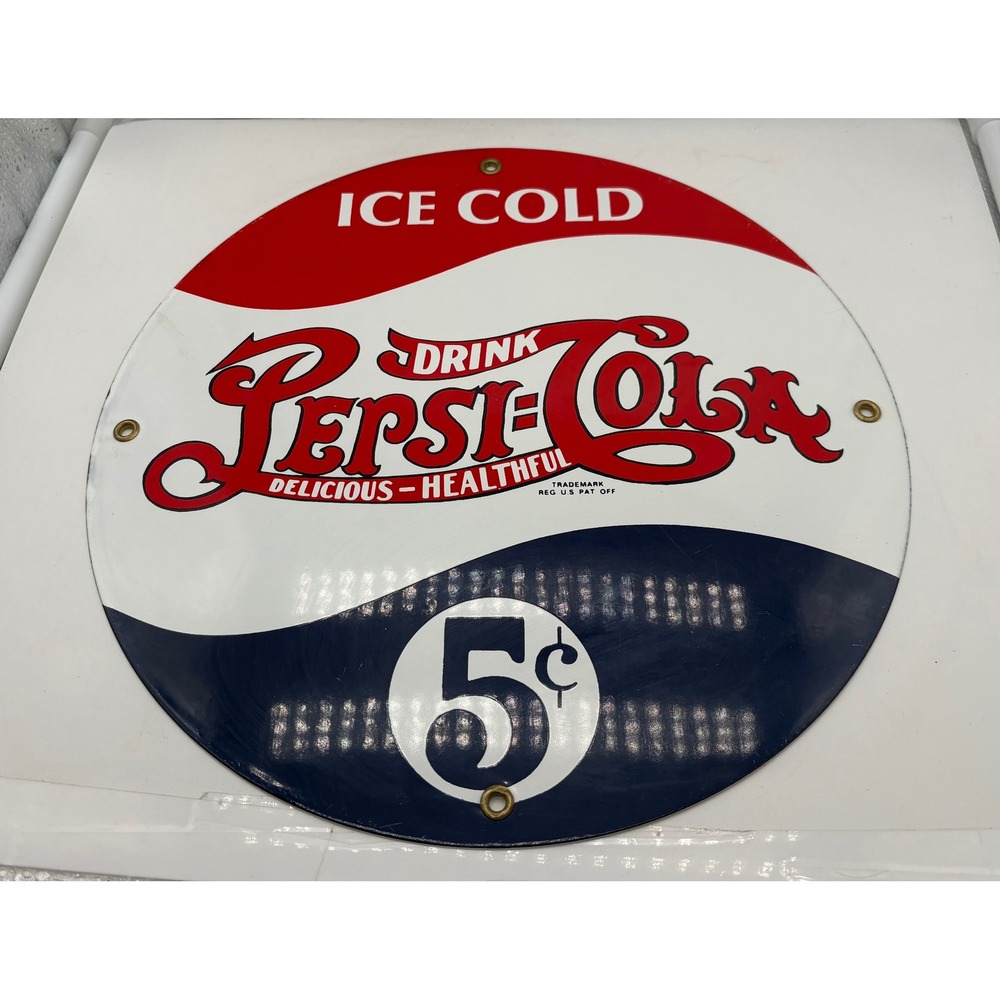 Pepsi-Cola 5c Metal Sign 12" Round Modern Reproduction Garage Man Cave Decor